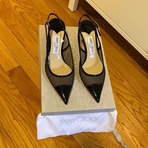 JIMMY CHOO Patent Sporty Mesh Anika 65 Pumps